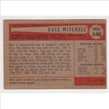 1954 Bowman Dale Mitchell #148 Card - Cleveland Indians