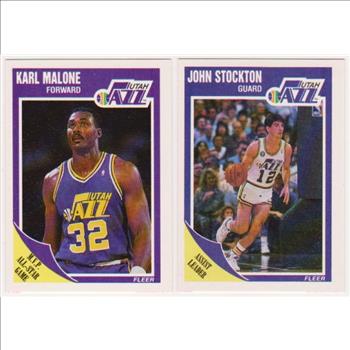 1989-90 Fleer Karl Malone #155 + John Stockton #156 Card Pair - HOF'ers