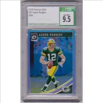 Graded CSG Gem Mint 9.5 - Aaron Rodgers 2018 Donruss Optic HOLO #37 Card