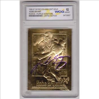 Rookie Graded Gem Mint 10 - Kobe Bryant 1996-97 Skybox EX-2000 w/ Purple Signature 23 Kt Gold Card