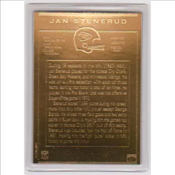 22 Kt Gold Jan Stenerud Danbury Mint Gold Foil Football Card - HOF'er