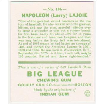 1933 Goudey Napoleon Lajoie #106 Reprint Card