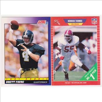 1991 Score Brett Favre #611 + 1989 Pro Set Derrick Thomas #498 Rookie Card Pair