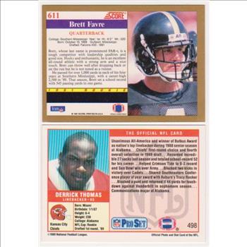 1991 Score Brett Favre #611 + 1989 Pro Set Derrick Thomas #498 Rookie Card Pair