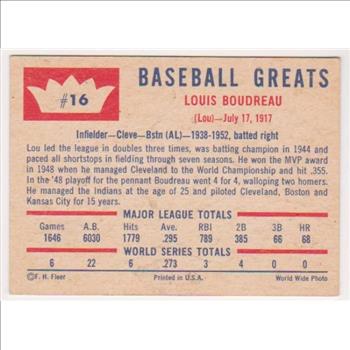 1960 Fleer Lou Boudreau #16 Card - HOF'er