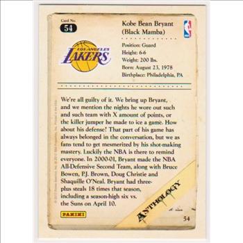 Kobe Bryant 2012 Panini Anthology #54 Card