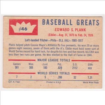 1960 Fleer Eddie Plank #46 Card - HOF'er
