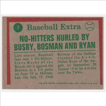 1975 Topps Nolan Ryan/Dick Bosman/Steve Busby  #7 Card 