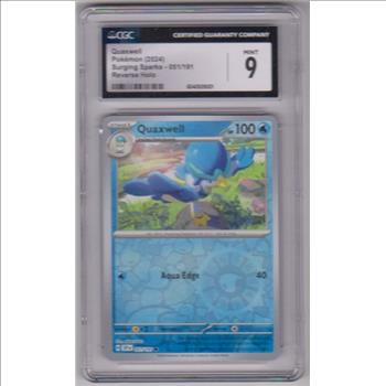Graded CGC Mint 9 - Quaxwell 2024 Pokemon Surging Sparks REVERSE HOLO #051/191 Card