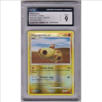 Graded CGC Mint 9 - Hippopotas 2008 Pokemon Majestic Dawn REVERSE HOLO #66/100 Card