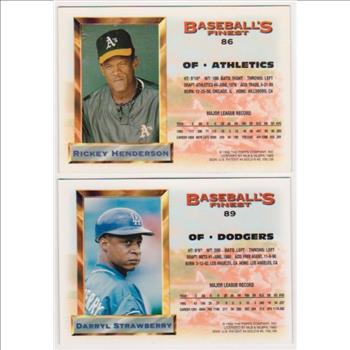 1993 Topps Finest Rickey Henderson #86 + Darryl Strawberry #89 Card Pair