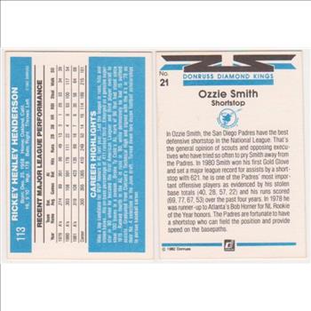 1982 Donruss Rickey Henderson #113 + Ozzie Smith #21 Pair - HOF'ers