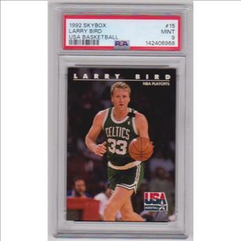 Graded PSA Mint 9 - Larry Bird 1992 Skybox USA #15 Card