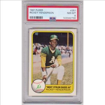 Graded PSA NM-MT 8 - Rickey Henderson 1981 Fleer #351 Card