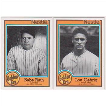 1987 Topps Nestle Babe Ruth #5 + Lou Gehrig #1 Card Pair - HOF'ers