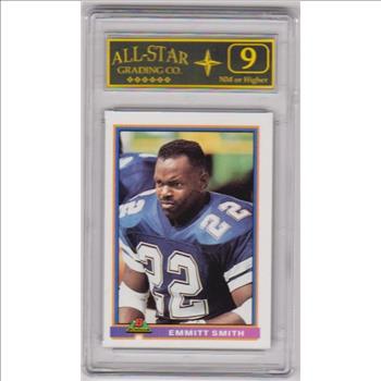 Graded 9 - Emmitt Smith 1991 Bowman #117 Card