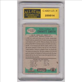 Graded 9 - Emmitt Smith 1991 Bowman #117 Card