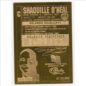 23 kt Gold - Shaquille O'Neal 1994 Classic Gold Card (1/24,900)