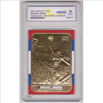 Graded Gem Mint 10 - Michael Jordan 1998 Fleer '86 Rookie Style Red/White/Blue Border 23 Kt Gold Card