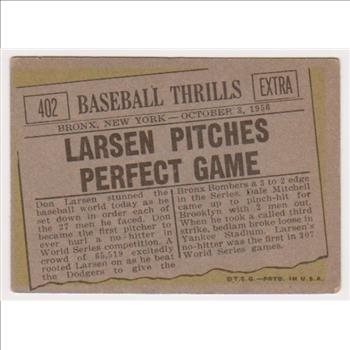 1961 Topps Don Larsen Pitches Perfect Game #402 Card