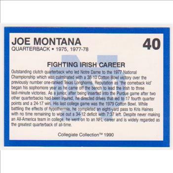 Joe Montana 1990 Notre Dame #40 Collegiate Collection Card
