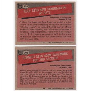 1981 Topps Pete Rose #205 + Mike Schmidt #206 Card Pair
