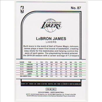 Lebron James 2019-20 Hoops #87 Card