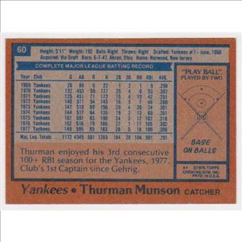 1978 Topps Thurman Munson #60 Card