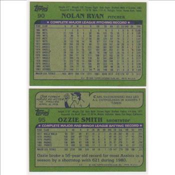 1982 Topps Nolan Ryan #90 + Ozzie Smith #95 Card Pair 