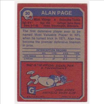 1973 Topps Alan Page #30 Card - HOF'er