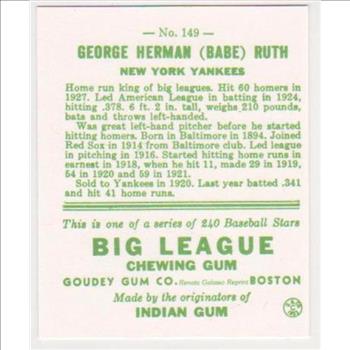 1933 Goudey Babe Ruth #149 Reprint Baseball Card