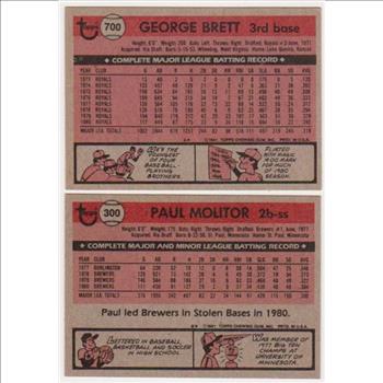 1981 Topps George Brett #700 + Paul Molitor #300 Card Pair
