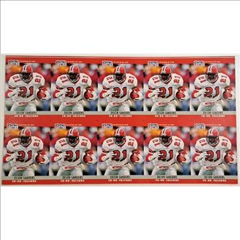 Uncut Sheet - 1990 Pro Set Deion Sanders #36 Ten Card Sheet
