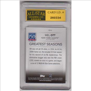 Graded 10 - Mel Ott 2019 Topps Greatest Seasons #GS-6 Insert Card