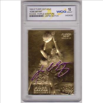 Rookie Graded Gem Mint 10 - Kobe Bryant 1996-97 Fleer w/ Purple Signature 23 Kt Gold Card