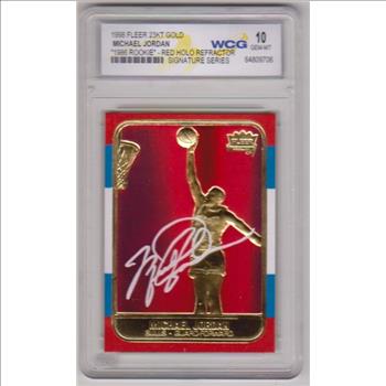 Graded Gem Mint 10 - Michael Jordan 1998 Fleer '86 Rookie Red Holo Refractor 23 Kt Gold Card