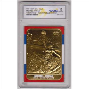 Graded Gem Mint 10 - Michael Jordan 1998 Fleer '86 Rookie Style Red/White/Blue Border 23 Kt Gold Card