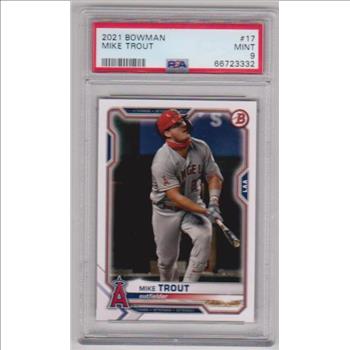 Graded PSA Mint 9 - Mike Trout 2021 Bowman #17 Card