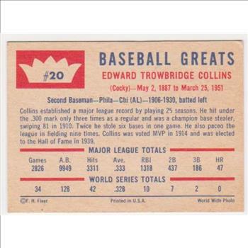 1960 Fleer Eddie Collins #20 Card - HOF'er