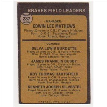 1973 Topps Eddie Mathews #237 Card - HOF'er
