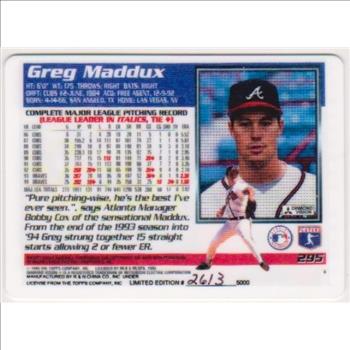 1995 Topps Greg Maddux #295 Porcelain Card
