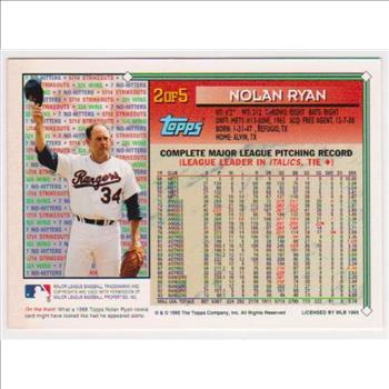 Nolan Ryan 1995 Topps '68 Topps Style All-Star Fan Fest #2 Of 5 Card