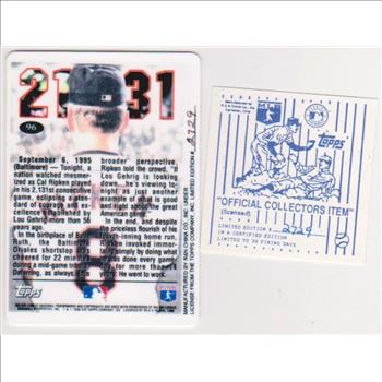 1996 Topps Cal Ripken, Jr. #96 Porcelain Replica Card w/ COA