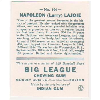1933 Goudey Napoleon Lajoie #106 Reprint Card