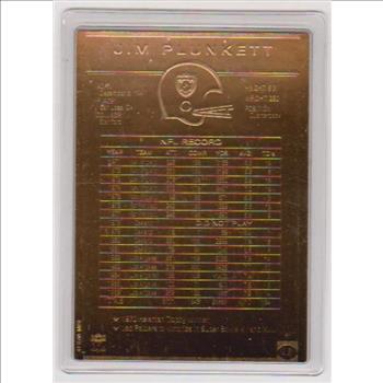 22 Kt Gold Jim Plunkett Danbury Mint Gold Card