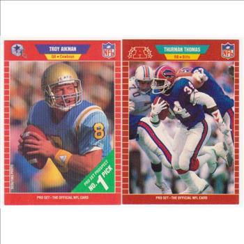 1989 Pro Set Troy Aikman #490 + 1989 Pro Set Thurman Thomas #32 Rookie Card Pair