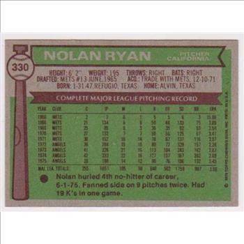 1976 Topps Nolan Ryan #330 Card - HOF'er