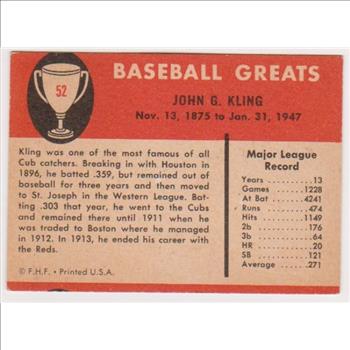 1961 Fleer Johnny Kling #52 Card