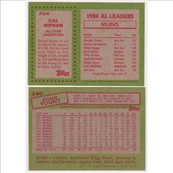 1985 Topps Cal Ripken, Jr. #704 + Robin Yount #340 Card Pair