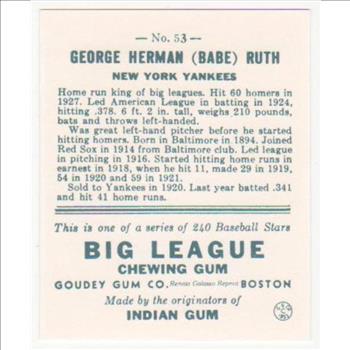 1933 Goudey Babe Ruth #53 Reprint Baseball Card